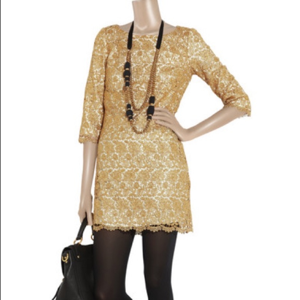 Milly gold, lace, shift dress.